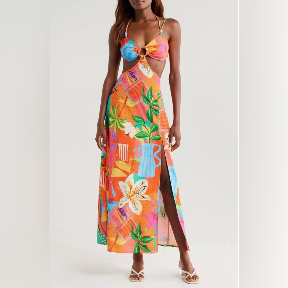 Kulani Kinis - Cutout Printed Cover-Up Maxi Dress - Size S